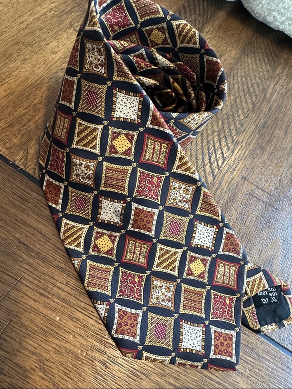 Salvatore Ferragamo Men's Tie in Black, Gold & Red Square Motif